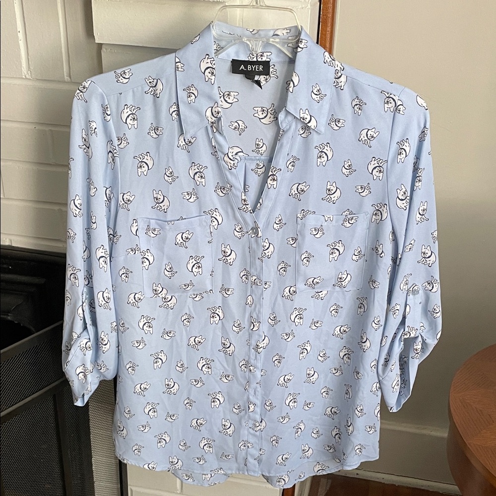 A. Byer ladies Casual Shirt in Soft Blue with Print